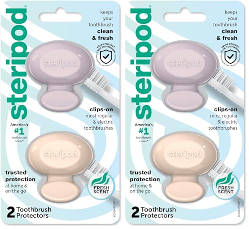 Image of Steripod Clip-On Toothbrush Protector, Keeps Fresh & Clean, Fits Most Manual, Electric Toothbrushes, Pink & Blue, 2 Count (Pack of 2)