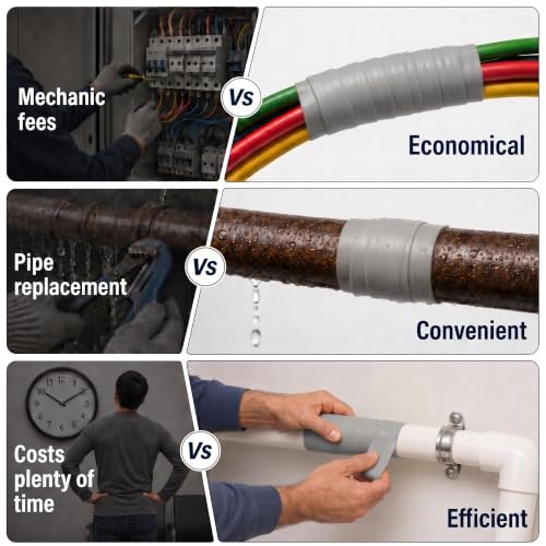 Image of Self-Fusing Silicone Tape Waterproof for Outdoor Use1 x 10' 4-Pack | Gray Plumbers Tape, Pipe Leak Repair & Wrap, Conduit Sealing, High Temp Electrical Tape Insulating, Coax And Tool Fixation