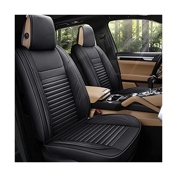 AOOG Leather Car Seat Covers, Leatherette Automotive Seat Covers for Cars SUV Pick-up Truck, Non-Slip Vehicle Car Seat Covers Universal Fit Set for Auto Interior Accessories, Full Set, Black.