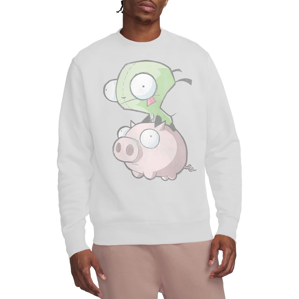 Men' White Other Invader Zim Gir And Pig Crew Sweatshirt in Size S, Sports Direct