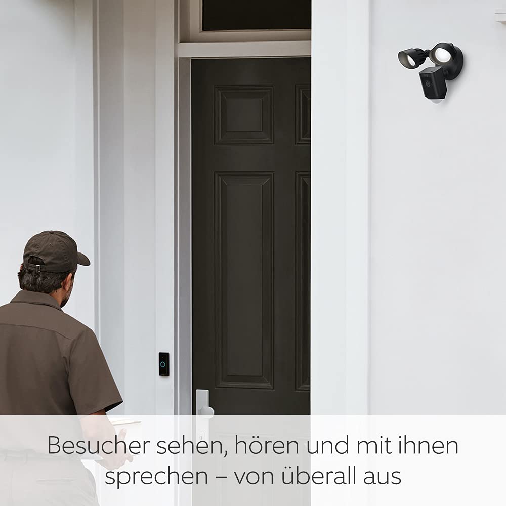 Ring Flutlichtkamera Plus Kabel (Floodlight Cam Wired Plus) | Überwachungskamera aussen mit WLAN, HD-Video, LED-Flutlicht, Nachtsicht, Bewegungserfassung & Sirene | Alexa-kompatible Sicherheitskamera