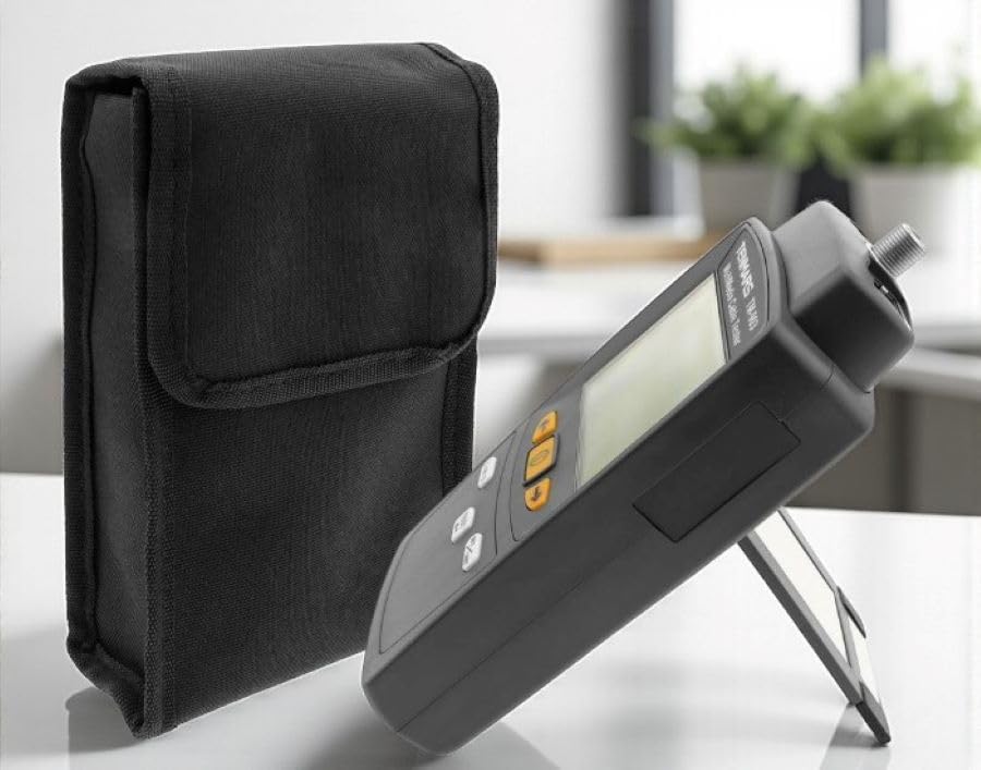 Tenmars TM-902 LAN Cable Tester with its carrying case, shown on a table.