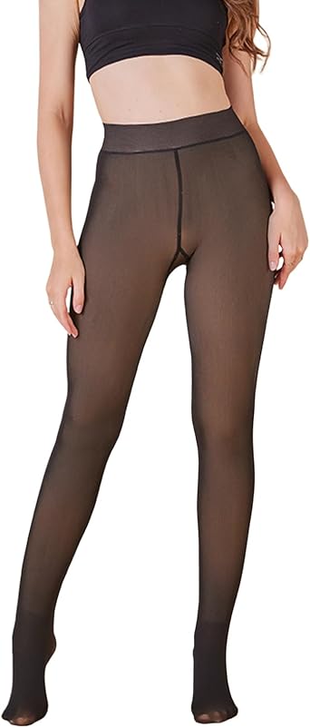 NTSWZYS Fleece Lined Tights for Women Fake Translucent Warm Pantyhose Leggings Sheer Thermal Winter Tights