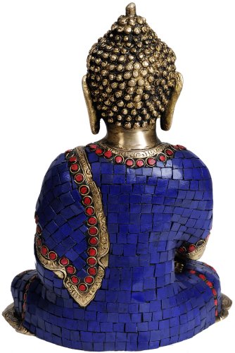 Bouddha de guérison en laiton et pierre bleue pour étagère feng shui - 3