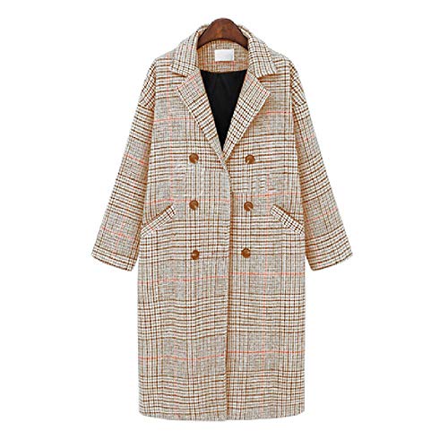 Invierno Otoño Elegante Mujer Oficina Coreana Señora Abrigo a Cuadros Largo Suelto Mezclas de Lana cálida Abrigo Casual