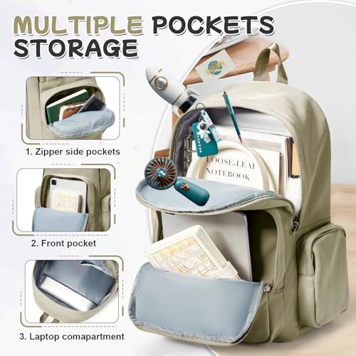 School Backpack for Girls Boys, Lightweight Middle School Bookbag, Casual Daypack Classic College High School Backpack for Women Men, Waterproof Travel Daypack - Khaki4