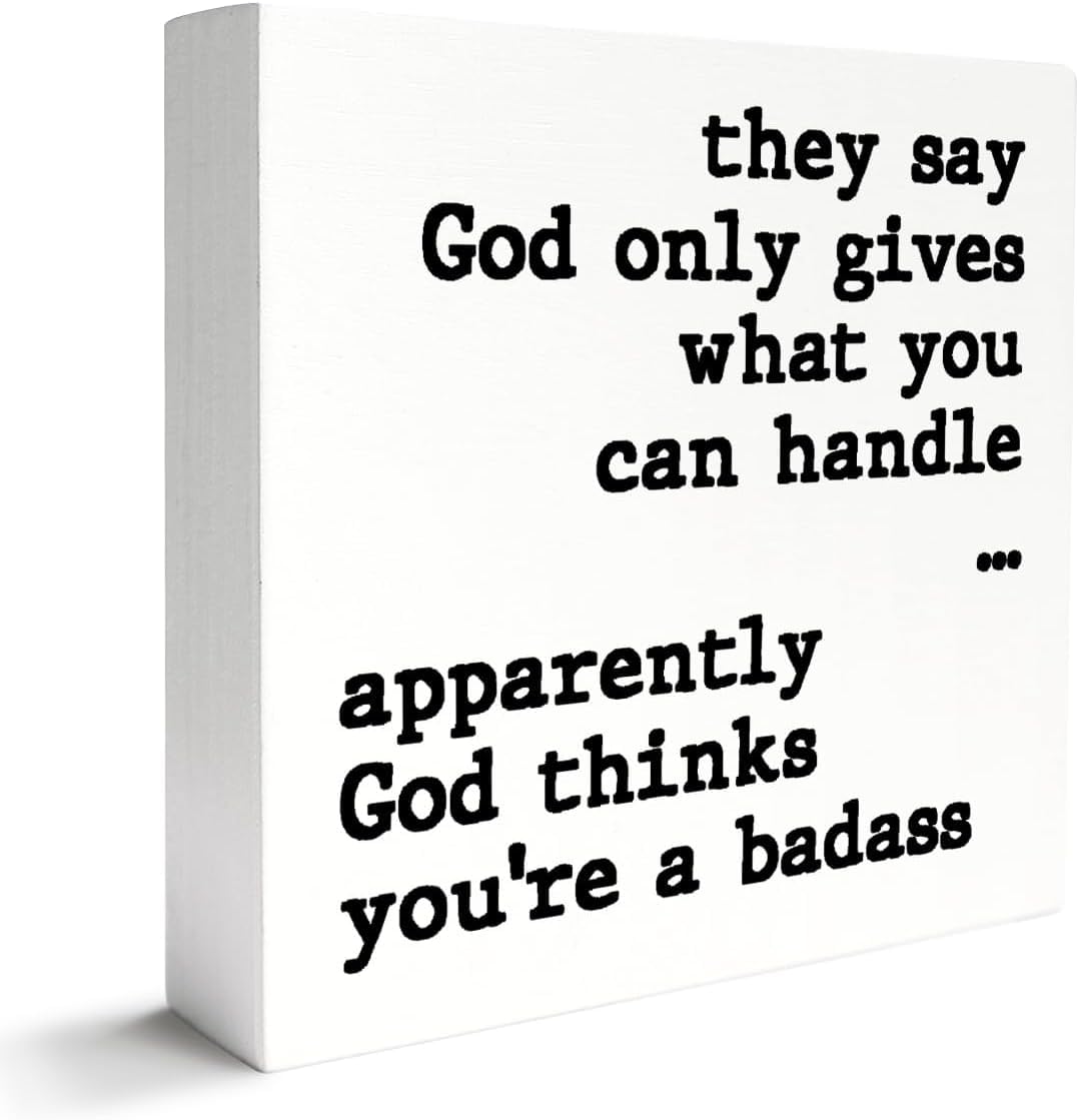 7x7 Inch Funny God Quote Box Sign Rustic White Wood Desk Decor