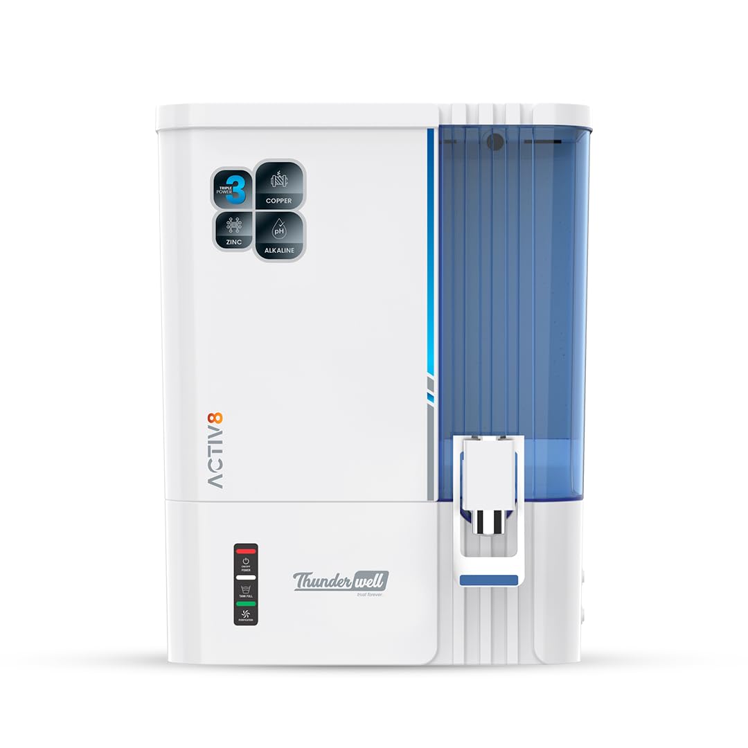 Thunderwell® ACTIV8(White) fully automatic Water purifier with RO+ZN+CU+ALK+UV+TDS+PF | 10Ltr. Storage | 12 Stages Purification | Wall Mounted | Table Top with FREE Pre-Filteration Kit-image-39