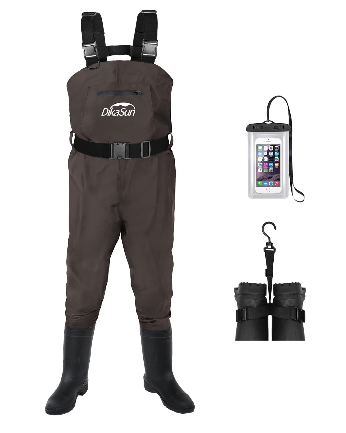 Fishing Waders for Men &amp; Women, Waterproof 2-Ply Nylon/PVC Chest Wader with Boots for Outdoor Sizes 4-13 Bootfoot(Brown, M10/W12)