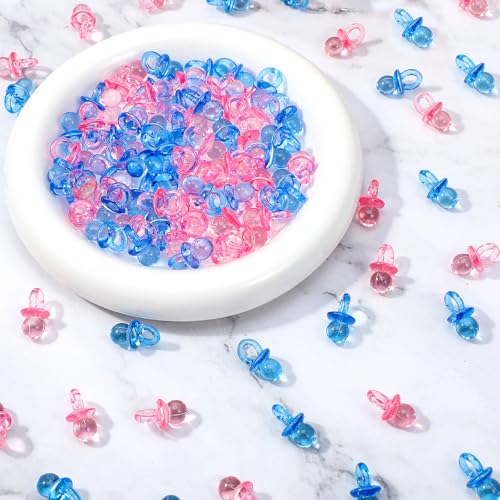 Amabro 100Pcs Mini Acrylic Pacifiers, Small Pacifiers Confetti Table Scatter Decoration Baby Party Boy Girl Gender Reveal Birthday Favors Table Decor Baby Shower Game Supplies