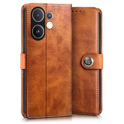 Image of WOW IMAGINE Shock Proof Flip Cover Back Case for Vivo V60 5G | V60e 5G | Vivo T4 Pro 5G (Designer Magnetic Button Flip Case | Inbuilt Wallet Pockets & Stand | Leather Finish | Alder Brown)