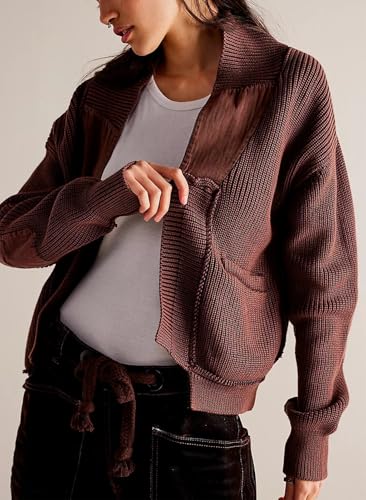 Image of Womens Cropped Cardigan Sweaters Y2k Open Front Cardigans Long Sleeve Oversized Fall Sweater Trendy