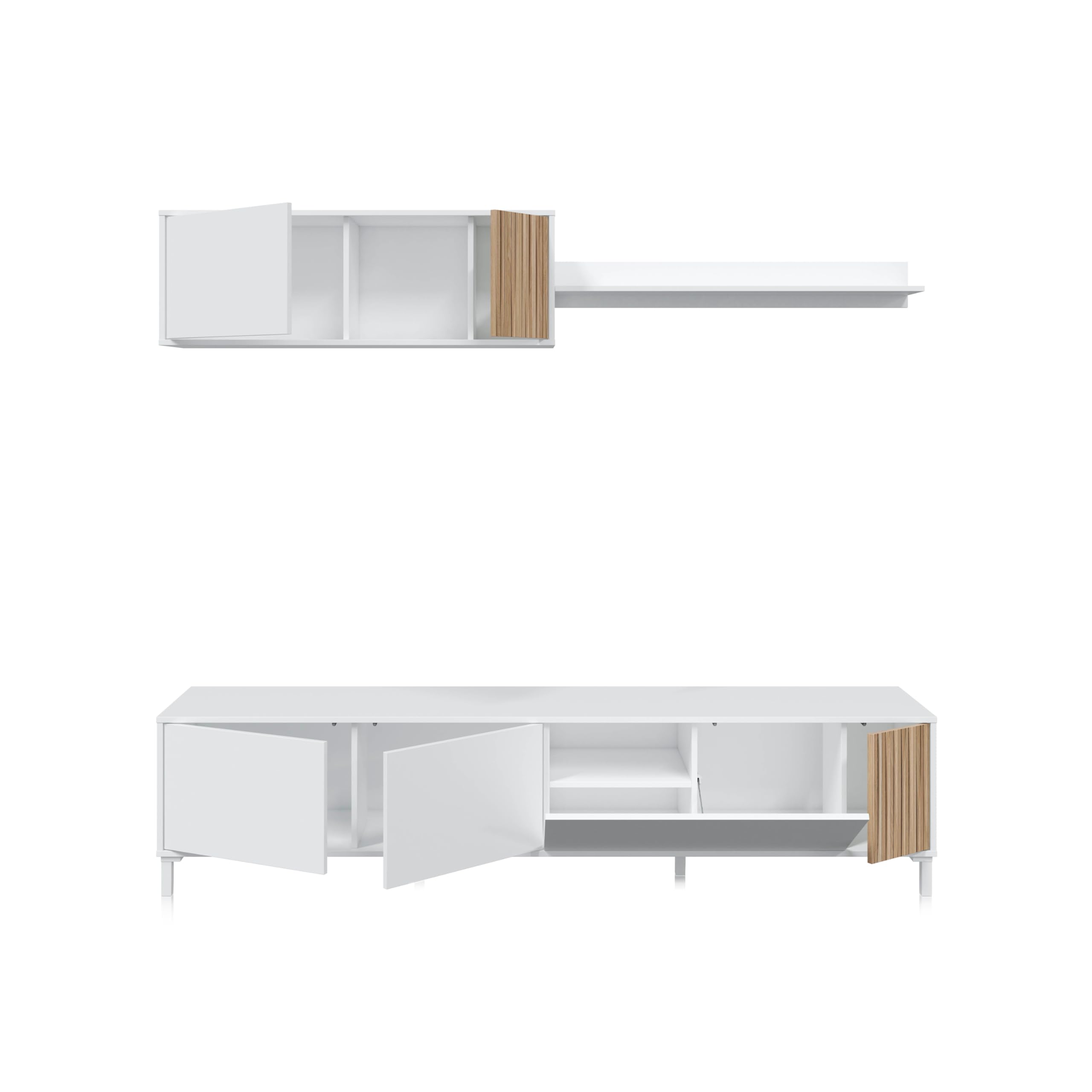 duehome | Conjunto de Salon, Mueble de TV, Modulos de Comedor, Modelo Nitza, Acabado en Blanco Artik y Natur, Medidas: 200 cm (Largo) x 40 cm (Fondo) x 47 cm (Alto)