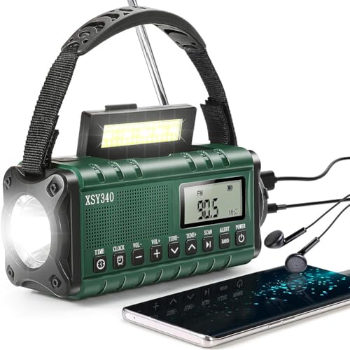 CRGANGZY Radio Meteorológico Solar Digital Portátil de Emergencia con Am FM NOAA, 10000mAh, Linterna, Luz de Lectura, Conector para Auriculares, SOS, Ideal para Camping al Aire Libre