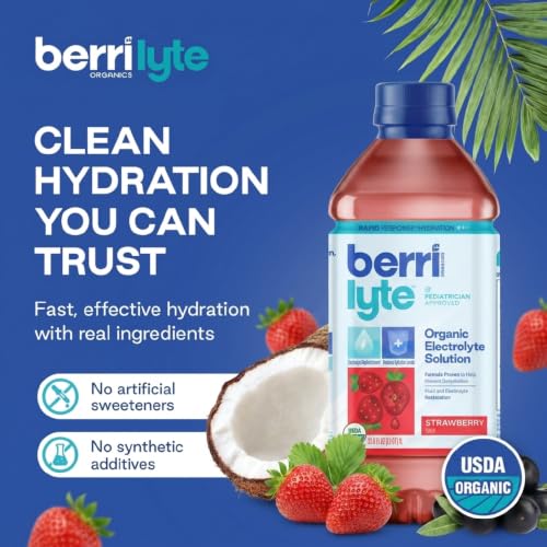 Image of Berri Lyte Organic Electrolyte Drink - Strawberry Flavor - Plant-Based Hydration with Coconut Water, Natural Electrolytes, USDA Organic for Kids & Adults, 1 L, 6-Count