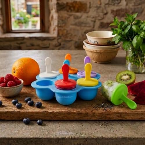 Image of Solitude 7 Cavities Silicone Popsicle Mould with Colourful Sticks | BPA Free Kulfi Maker DIY Frozen Dessert Ice Pop Mould for Kids and Adults