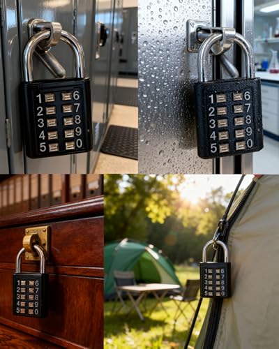 Image of ZENG 10-Button Combination Padlock - Pre-Set 5-Digit Unchangeable Code, Hardened Steel Shackle for Gym Lockers, Toolboxes, Fences(Black-1pcs)