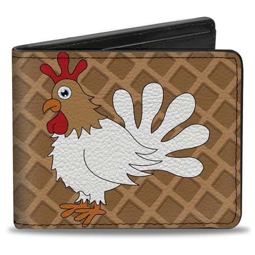 Buckle-Down Men's Wallet, Bifold, Waffle Chicken Poses, Vegan Leather, Multi, 4.0