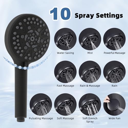 Image of Metal 10 inch Rain Shower Head with Handheld, High-Pressure Showerhead,10-Mode | Oil Rubbed Bronze, Rainfall Shower Head with 5 inch Large Handheld, Adjustable 16 inch Shower Extension Arm /71 inch Hose, 3-Way Diverter