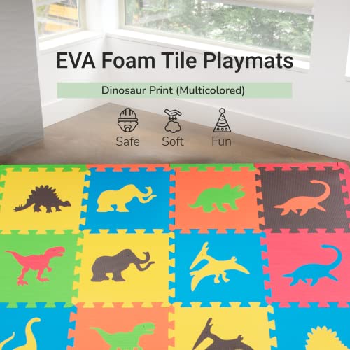Tadpoles Foam Playmats For Kids, 16 Interlocking Foam Tiles, Total Floor Coverage 50” X 50” (16 Sq Ft), For Ages 3 And Up, Dinosaur Print (Multicolored) #TOP1