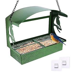 Window Bird Feeder, Durable Metal Window Bird Feeders, 2 in 1 Wild Bird Feeder for Outdoors Hanging, Large Capacity, Weatherproof, Garden Backyard Decoration, Gifts for Bird Lovers Christmas