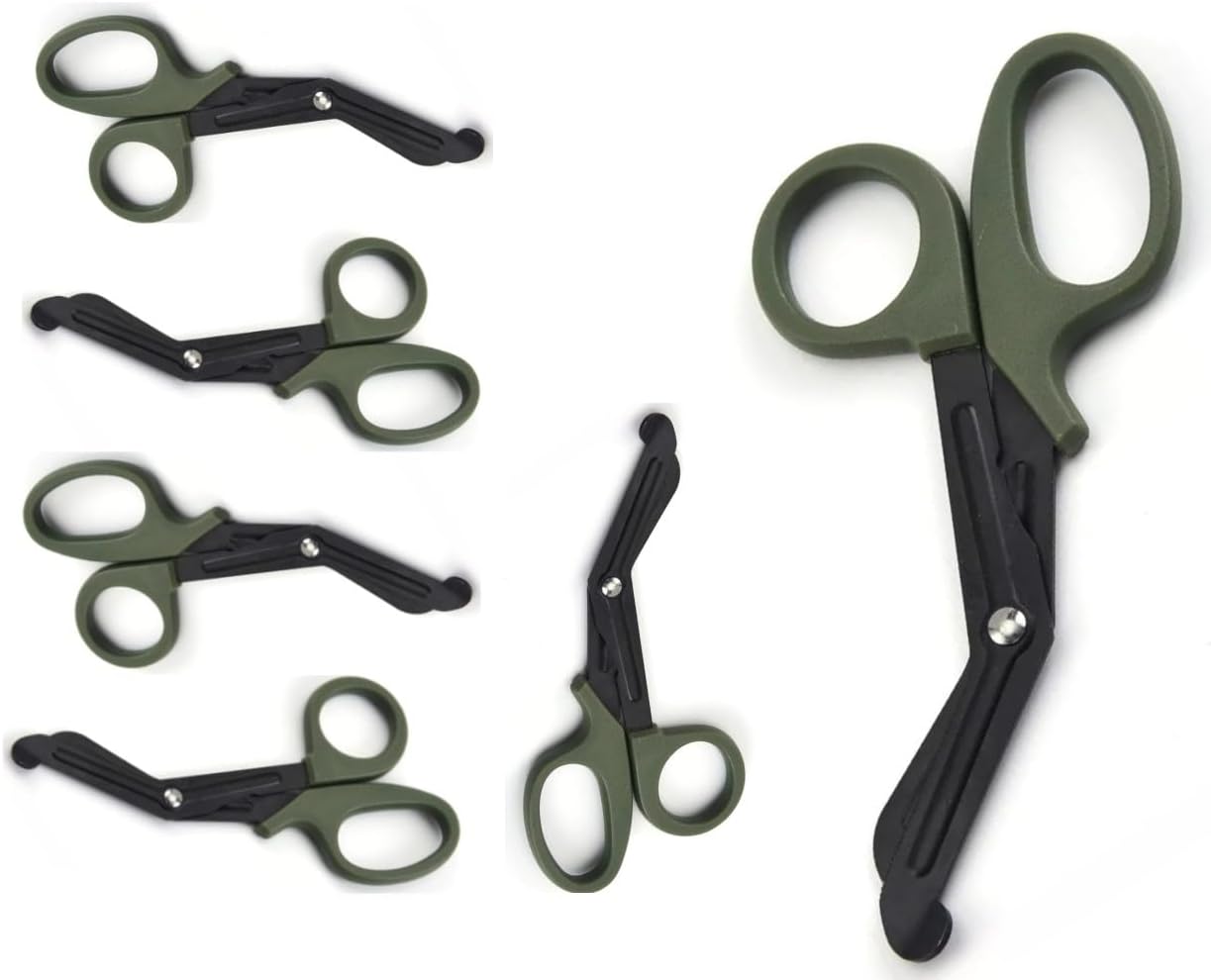 Set of 6 Trauma Paramedic EMT Shears Scissors 7.25"- Made of Premium Quality Stainless Steel - Ideal Gift for EMT, Nurses Doctors Firefighter and More (Olive Drap)