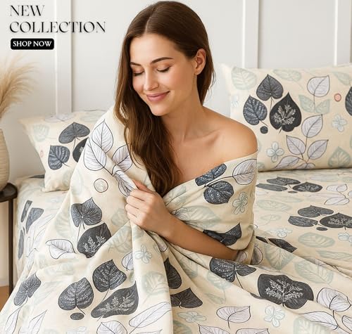 Image of VAS COLLECTIONS 300 TC Cloud Cotton Bedsheet Set Super King Size 108x108 Inch (275x275 cm) | Soft Breathable Double Bed Sheet with 2 Pillow Covers | Luxury Hotel Quality Bed Linen (Botanical Charcoal)
