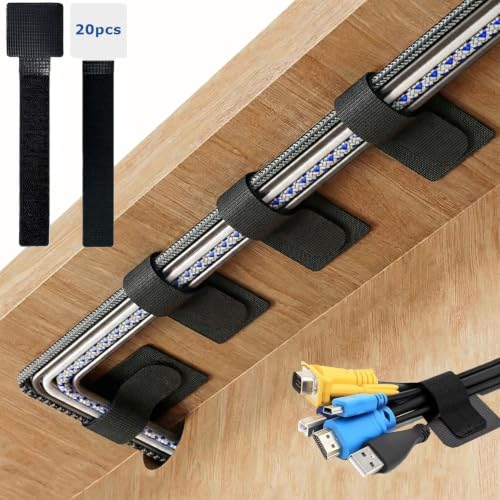TopEsct Pack de 20 organizadores de cables para escritorio, 15 cm, soporte medio para cables autoadhesivo, guía y organizador de cables para TV, PC y escritorio miniatura 1