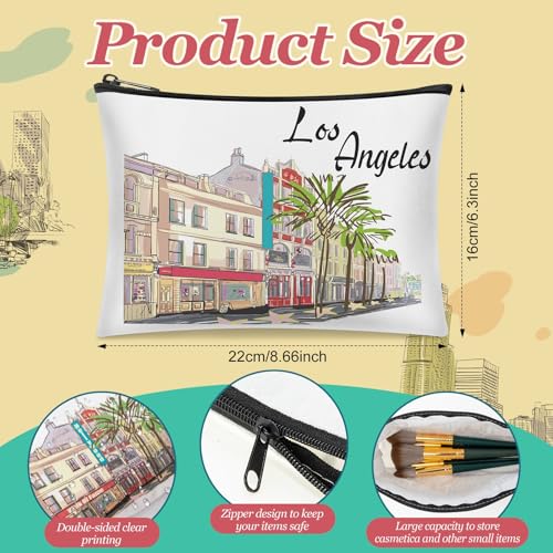 Reginary 12 Pcs Los Angeles Souvenirs Canvas Cosmetic Bag Watercolor Los Angeles City Souvenir Gift Women Travel Gifts Grocery Christmas Party Favors3