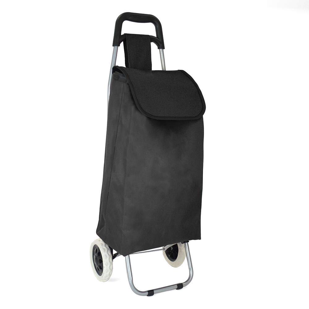 40L Lightweight Shopping Trolley, Hard Wearing & Foldaway Trendy Folding/Collapsible Push/Pull Carts for Easy Storage with 2 Wheels (Plain Black)
