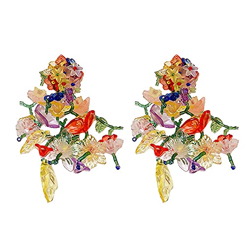 Long Dangle Acrylic Flowers Earrings for Women Girls 925 Sterling Silver Post Colorful Resin Tassel Flower Petal Leaf Cluster Exaggerated Statement Drop Stud Retro Party Prom Y2K Gargen Jewelry Gifts