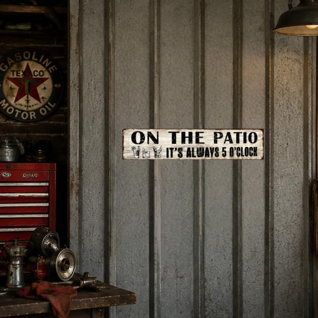 Vintage Patio It's Always 5 O'Clock Metal Sign 16x4in Rustic Wall Decor - image 6