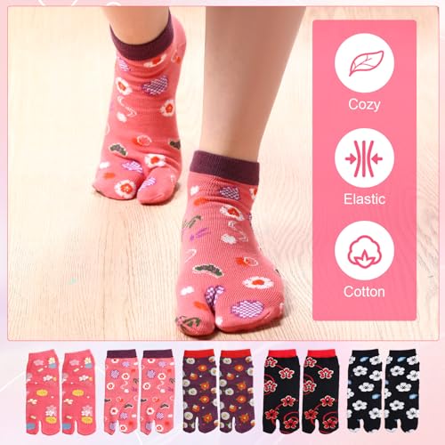 JaGely 10 Pairs Women's Tabi Flip Flop Socks Athletic Cotton Two Toe Split Toe Sandal Socks for Women Casual Sandals, 10 Styles3