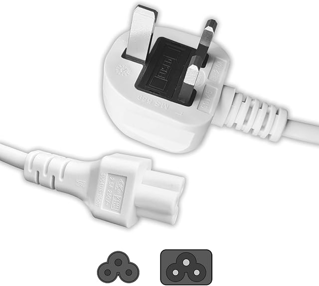 SHAFI® 3M Cloverleaf Power Cable - IEC-C5 Connector To BS-1363A UK Plug 3-Pin Power Lead - 2.5A 250V Insulated 3x0.75 mm² Quality Copper Wire - Laptop Power Cord For Adaptor Charger - 3-Meter White