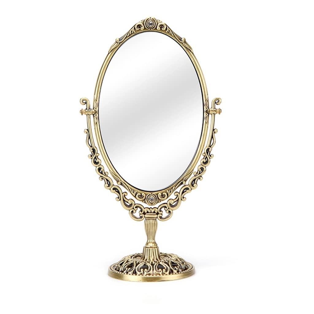Miroir de maquillage style européen rétro décoratif incolore en cuivre
