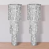 Tatuo 3 Tier Metallic Tinsel Chandelier Shimmering Fringe Chandelier Decor Hanging Decoration Photo Booth Backdrop for Birthday Anniversary Wedding New Year's Eve Party Supplies, 4 ft(2 Pcs,Silver)