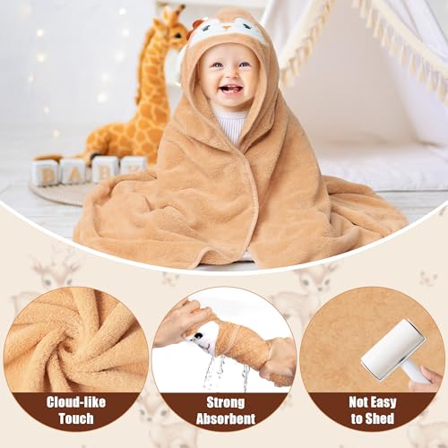 Image of Zainpe 4Pcs Baby Animal Character Hooded Towel & Washcloth Set Brown Coral Fleece Soft Absorbent Cute Deer Bath Towel Blanket Hand Towels Infant Shower Gifts for Newborn Toddler Essential