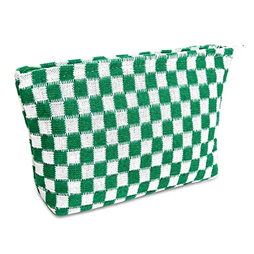 Wovowovo Makeup Bag For Women Checkered Cosmetic Bag Large Capacity Vintage Travel Toiletry Bags Organizer Green #TOP21