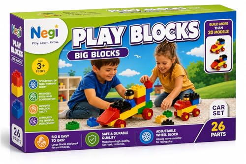 Image of Negi Play Block CAR Set Play Blocks Big Blocks Car Set, 26 Pieces Educational Building Blocks Toy for Kids 3+ Years, Colorful Interlocking Construction Set