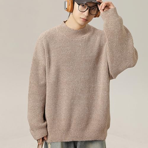 Mens Vintage Sweater Classic Mockneck Oversized Sweaters Baggy Jumper Chunky Knit Tops Drop Shoulder Pullover Sweater2