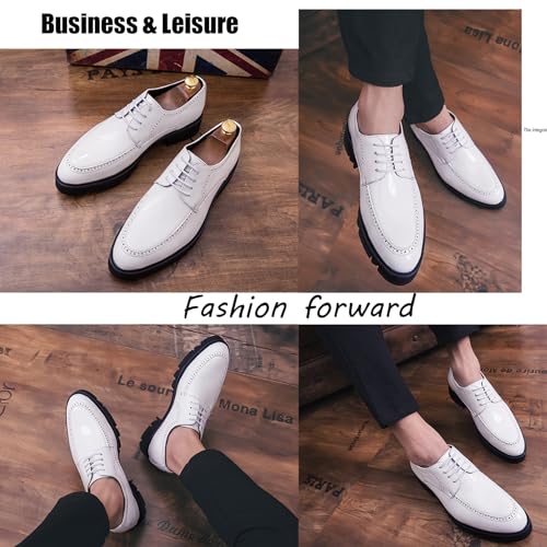 Men's Patent Leather Lace-Up Dress Shoes Chunky Platform Brogue Oxford Shoes Anti-Slip Lug Sole Business Formal Derby Shoes3
