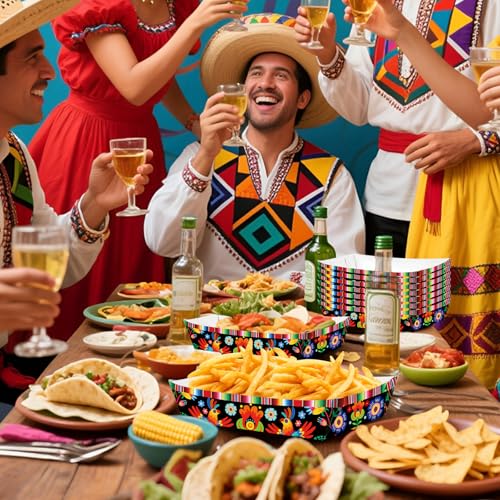 Bandejas de comida con diseño de rayas de serape floral hechas de papel desechable resistente pack 30 6