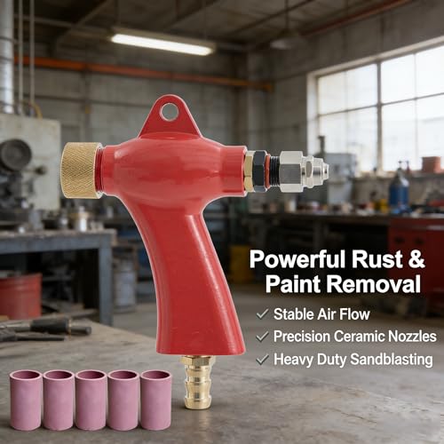 HOLDWIN Red Sand Blaster Gun with 5 Ceramic Nozzles for Sandblast Cabinet, Ideal for Rust & Paint Removal, Compatible with Aluminum Oxide, Sand & Walnut Shell by HOLDWIN - Image 2