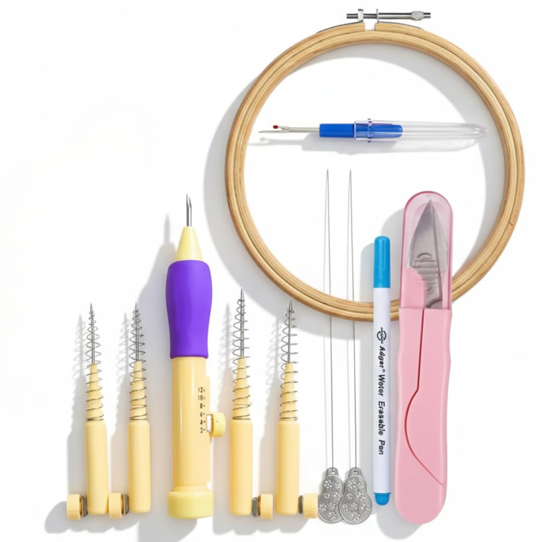 KHUSHA CREATIONS Punch Needle Embroidery Kit with Adjustable Punch Pen, 8 Inch Hoop, Threaders, Seam Ripper, Fabric Marker & Thread Cutter | Complete DIY Needlework Craft Kit for Beginners & Adults-image-41