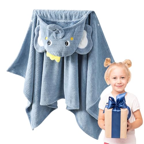 Toalla de baño para niños, toalla de baño de secado rápido con capucha de elefante, 59 x 35.4 pulgadas, toalla de ducha suave y absorbente para niños y niñas