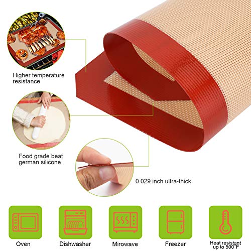 Silicone Baking Mats- FUBARBAR Non Stick Reusable Cookie Pan Sheet Macaron Mat Liner for Oven & Rolling, Perfect Bakeware Supplies For Bread Making Pastry Cake Brioche Pizza-BPA Free (2 PCS)