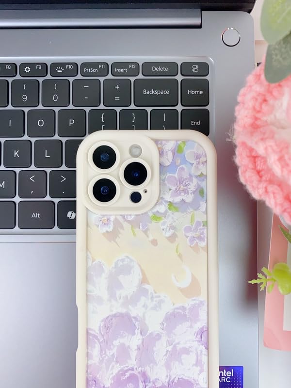 Image of COVERLY Flower Pattern Back Case Cover for iPhone 12 Pro | Hot Pastel Oil Painting Cute Design | Camera Lens Protection | Soft TPU Silicone Fashion Aesthetic Cover for Girls & Women (White,Shockproof)