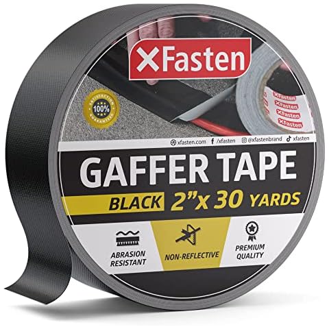 XFasten Professional Grade Black Gaffer Tape, 2 Inch X 30 Yards (50.8mm x 27.43m), Residue Free, Non Reflective and Easy to Tear Pro Gaff Tape for Photographers, DJs- Main Stage Gaffer Tape Cover