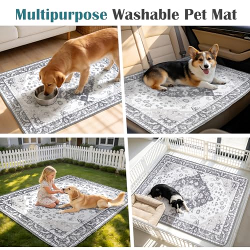 Image of Washable Pee Pads for Dogs, 2 Pack Reusable Puppy Training Pads 40 inchx26 inch Super Absorbent Waterproof Dog Training Pads, Non-Slip Potty Pads, Whelping Pads Litter Mat Light Grey Medallion