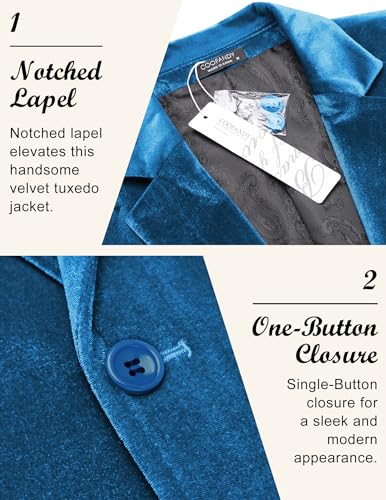 Image of COOFANDY Men's Velvet Blazer Notched Lapel Velour Suit Jacket One Button Tuxedo Jackets for Wedding Prom Party Dinner